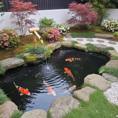 Quiero un estanque de oeces Koi y una fuente rodea... - Quiero un estanque de oeces Koi y una fuente rodeada de plantas hermosas y flores Diseño de jardín japanese: Quiero un estanque de oeces Koi y una fuente rodea...