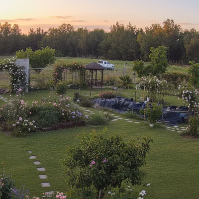 Jardin botánico,pasto y tejaban - Jardin botánico,pasto y tejaban Diseño de jardín romantic: Jardin botánico,pasto y tejaban